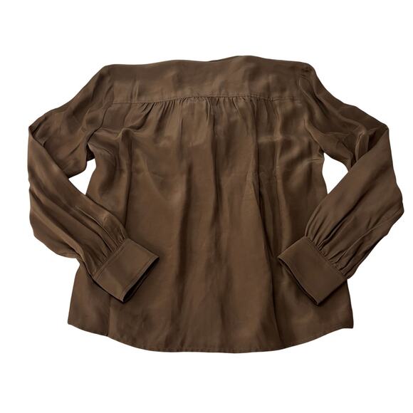 Madewell Tie Neck Long Sleeve Blouse Dark Mocha Top Size S NWT - Picture 7 of 9